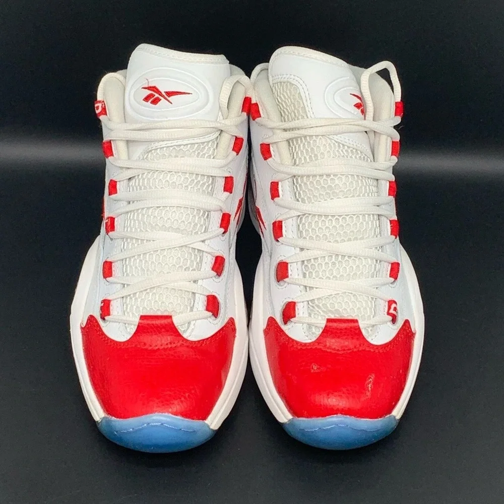 Reebok Question Mid White Red Basketball Shoes J98948 Men's Sz‎ 7 Women's Sz 8.5